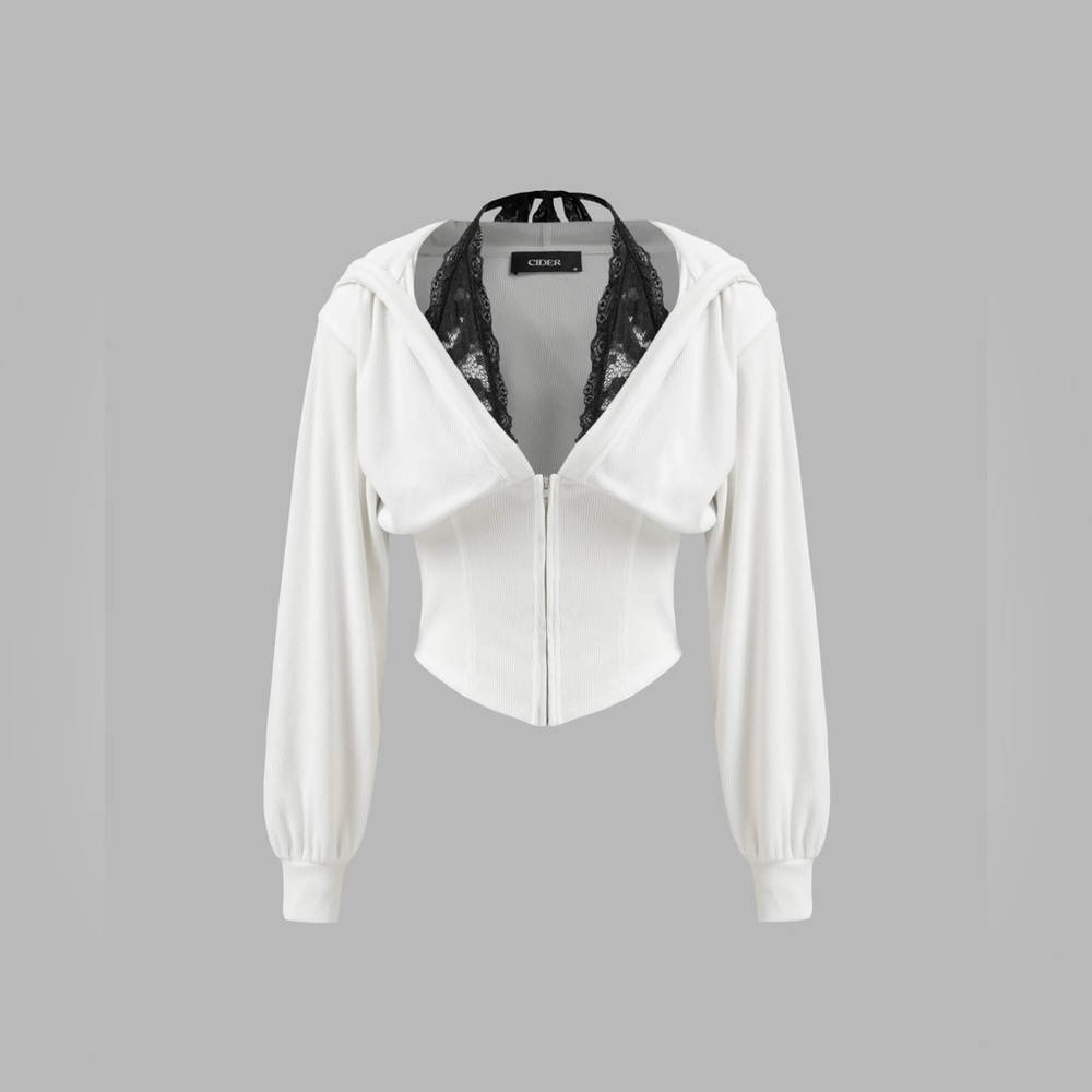 Long Sleeve Corset Zip Up Hoodie